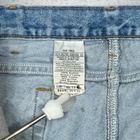 Carhartt Jeans Regular Straight Leg Fit Light Wash Leather Logo - Picture 4 of 6